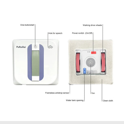 PRK - 28 Smart Window Cleaning Robot – 4 - Point Spray, Strong Suction & Brushless Motor | Streak - Free Cleaning - PuRuiKai Online Store